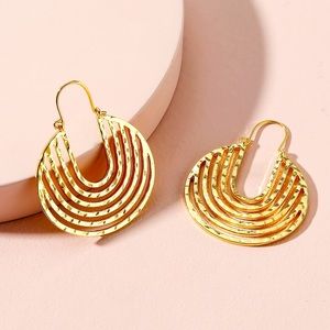 Chic retro gold geometric hollow cutout hoop earrings